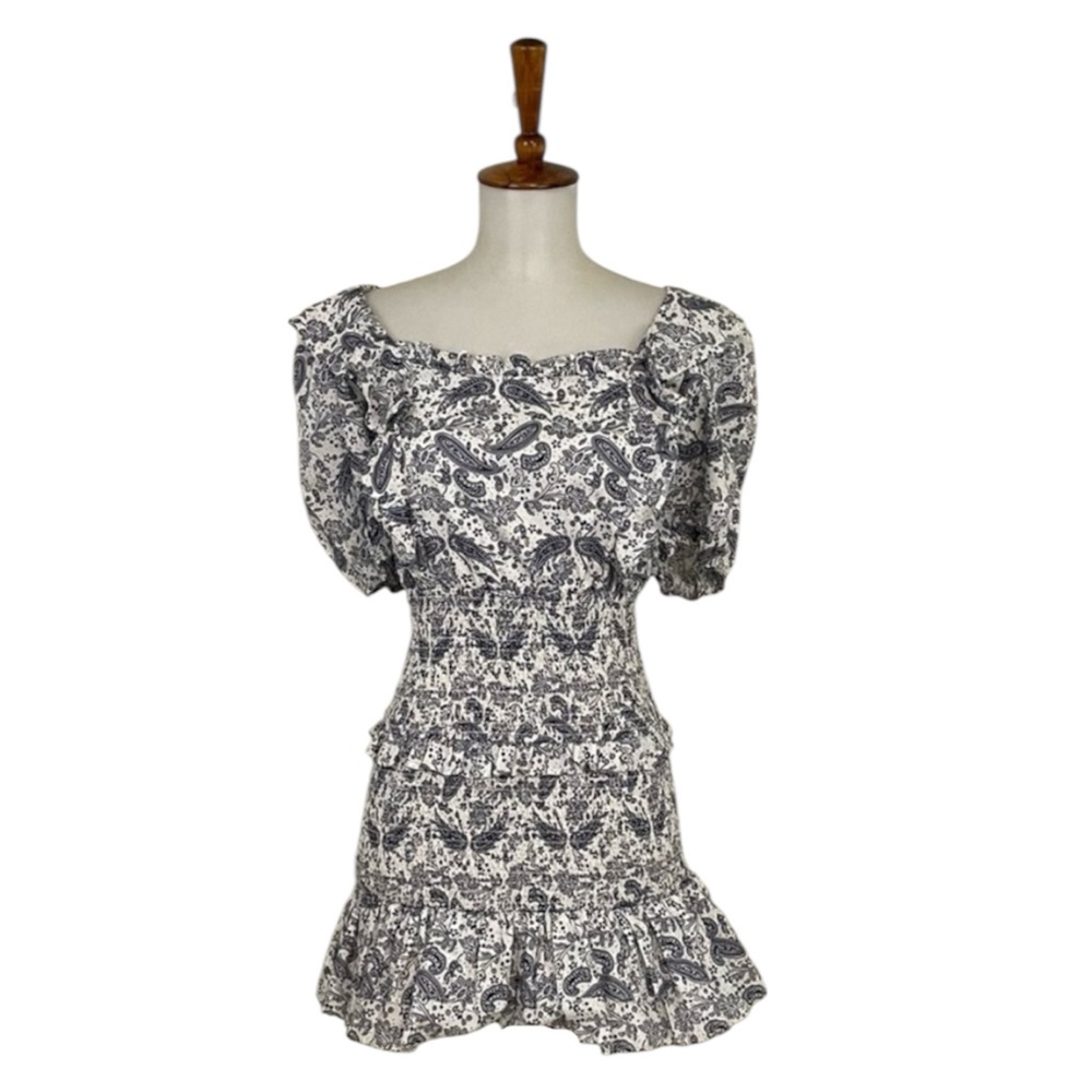 Whiteroom + Cactus Cotton Dress Women’s S Paisley Short Sleeve Mini Smocked‎